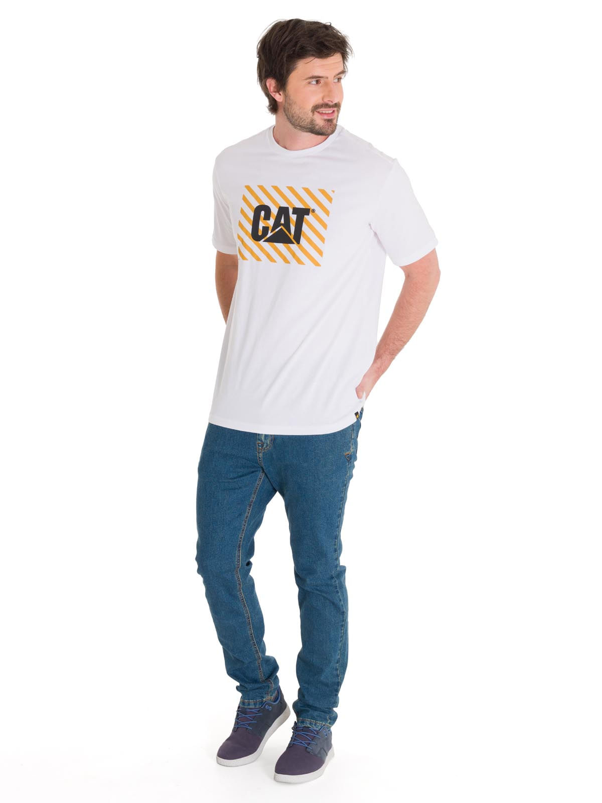 Polera Manga Corta Hombre EVERYDAY WORKWEAR GRAPHIC TEE Blanca Cat