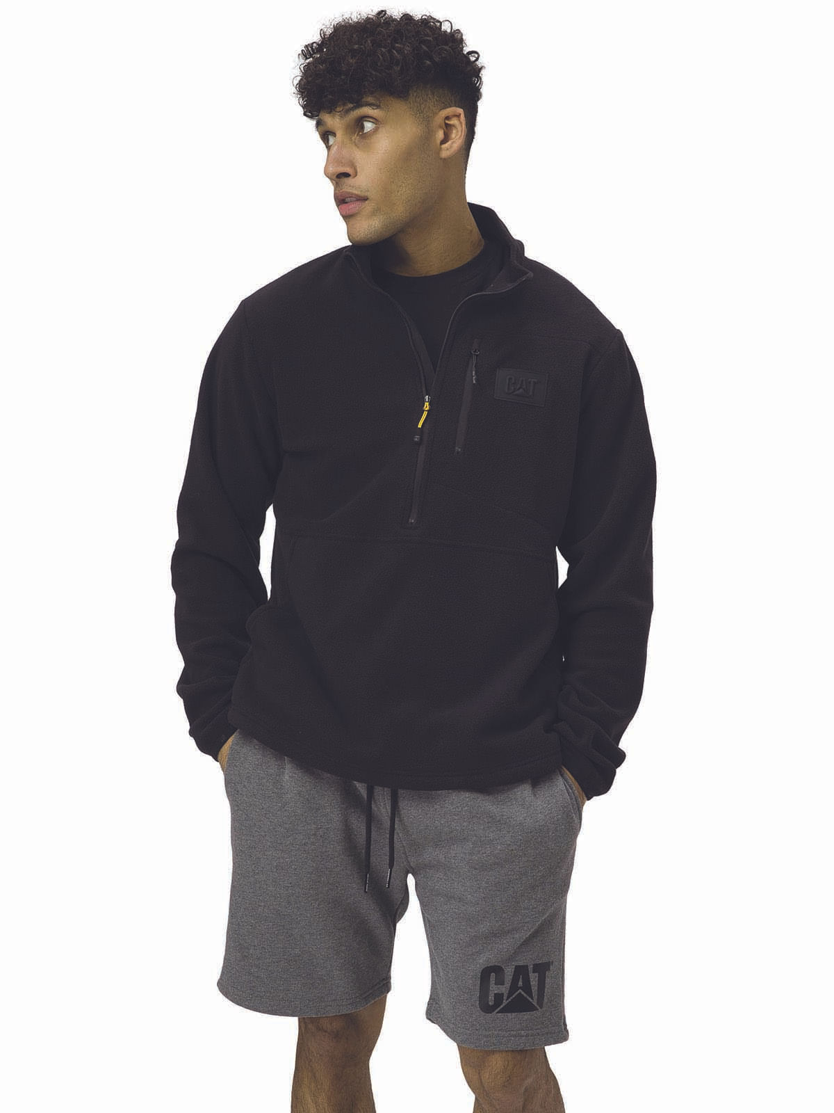 Polar Manga Larga Hombre Microfleece Quarter Zip Pullover Negro Cat