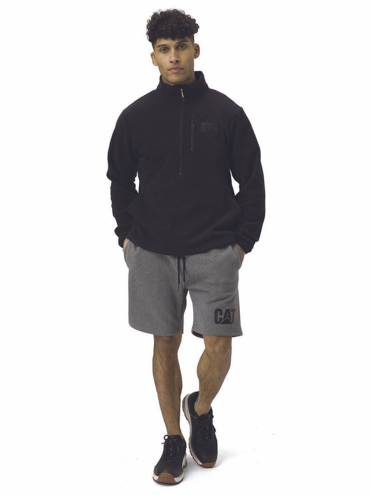 Polar Manga Larga Hombre Microfleece Quarter Zip Pullover Negro Cat