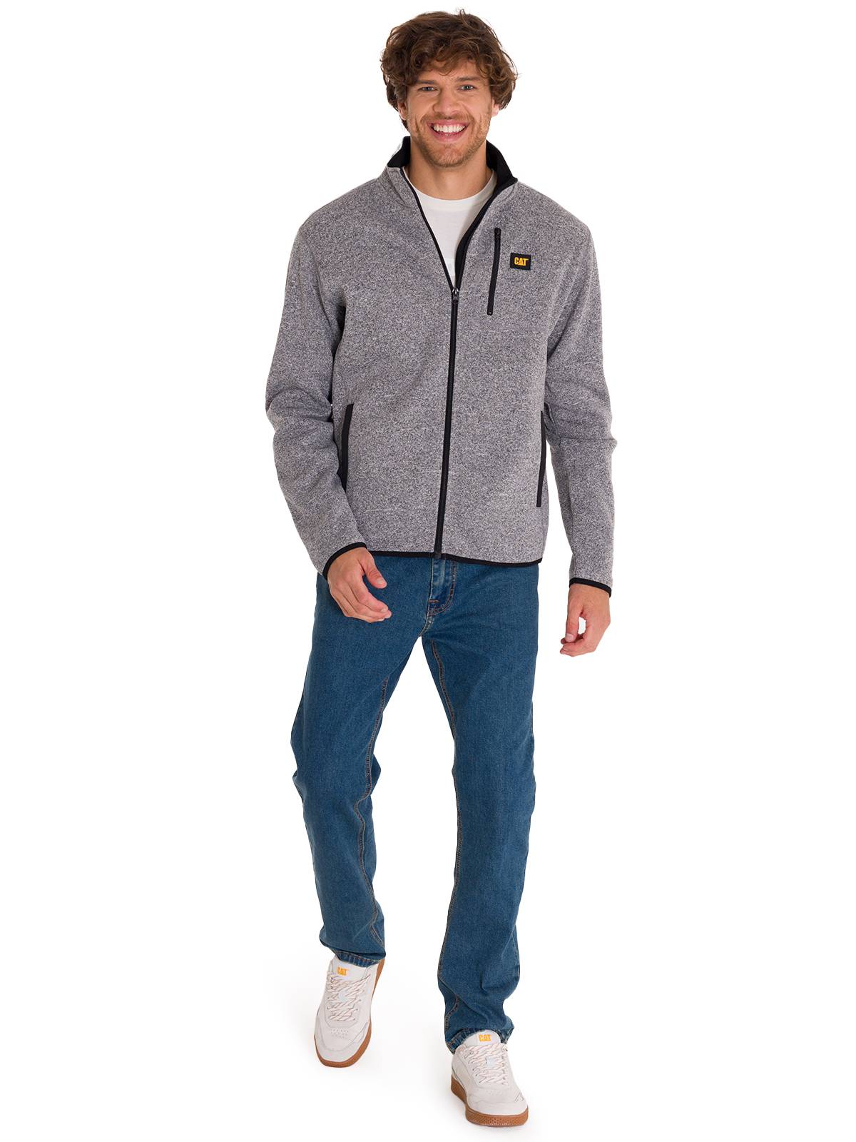 Polar Manga Larga Hombre Fleece Full Zip Gris Oscuro Cat
