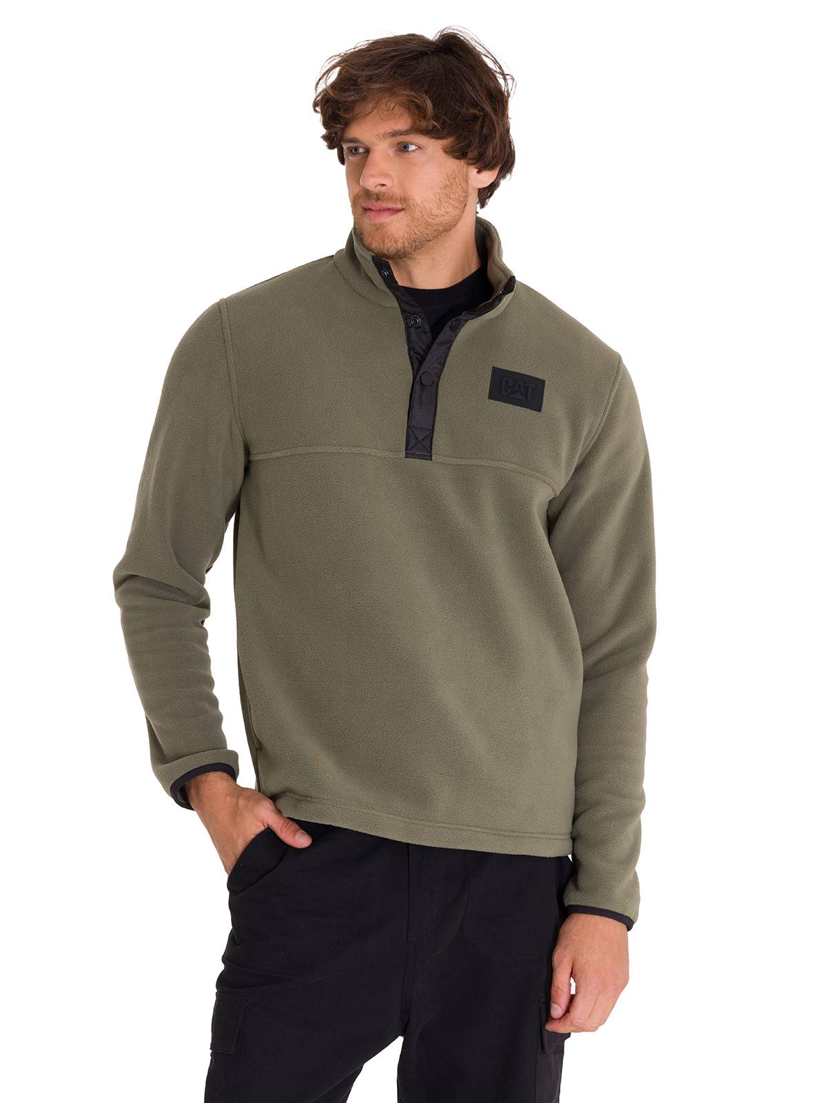 Polar Manga Larga Hombre Fleece Half Snap Oliva Cat