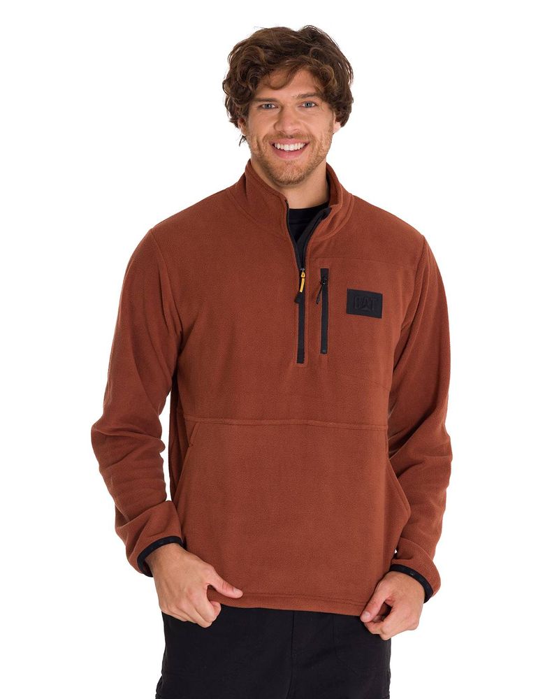 Polar-Manga-Larga-Hombre-Microfleece-Quarter-Zip-Pullover-Terracota-Cat