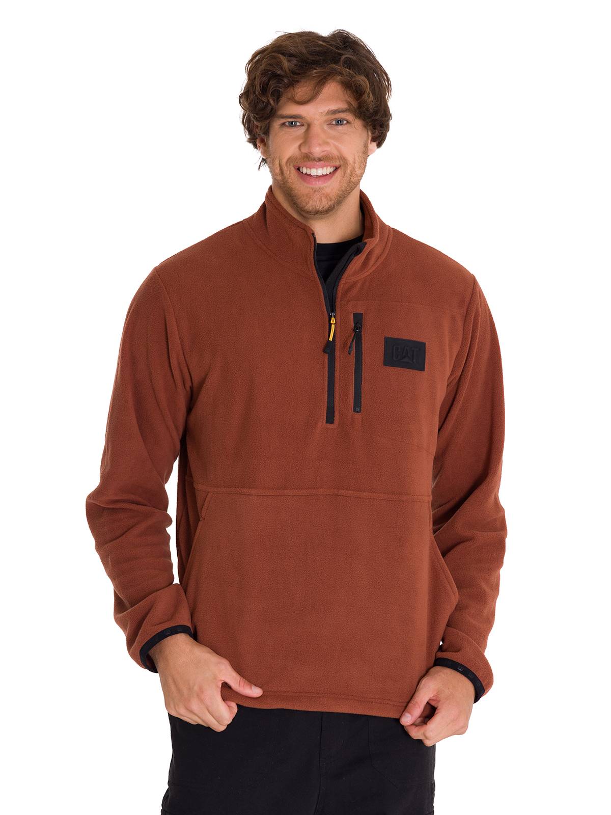 Polar Manga Larga Hombre Microfleece Quarter Zip Pullover Terracota Cat