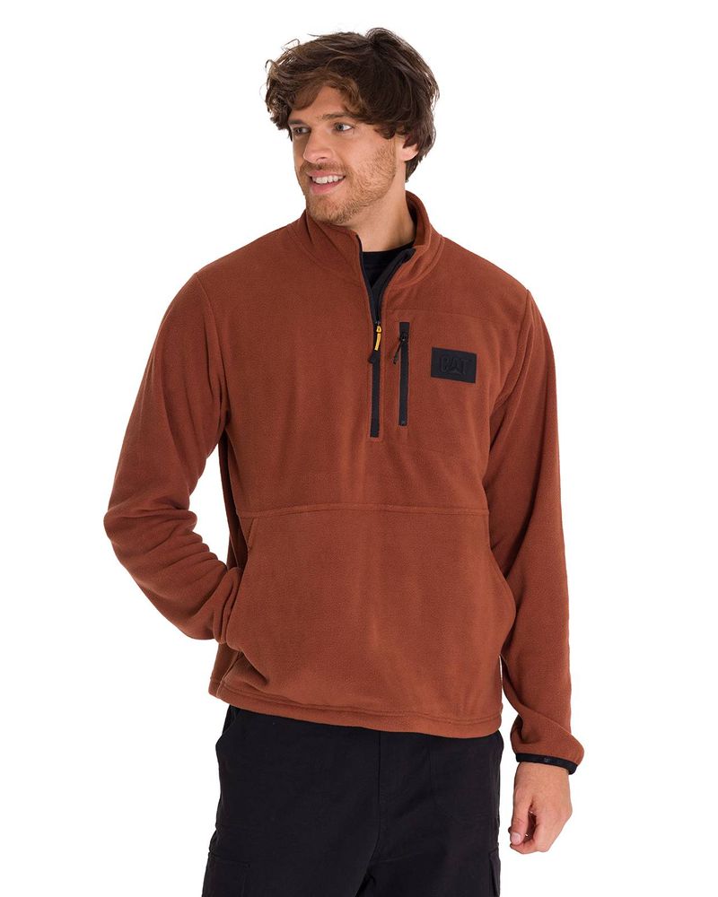 Polar-Manga-Larga-Hombre-Microfleece-Quarter-Zip-Pullover-Terracota-Cat