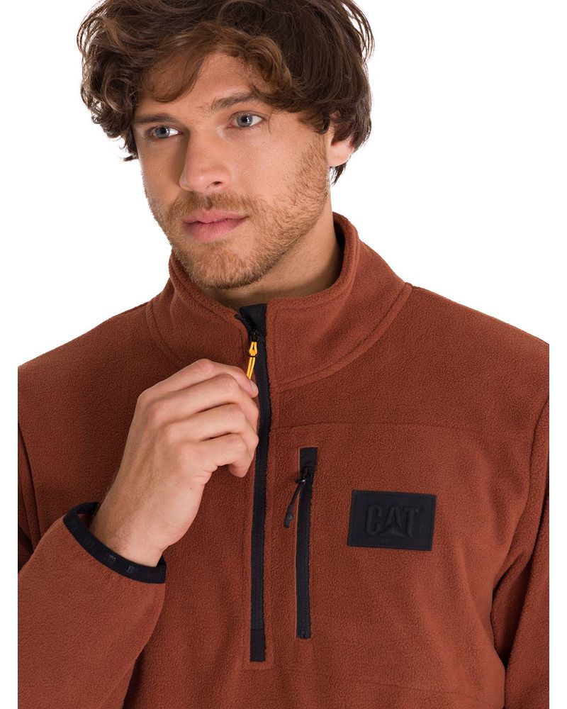 Polar-Manga-Larga-Hombre-Microfleece-Quarter-Zip-Pullover-Terracota-Cat