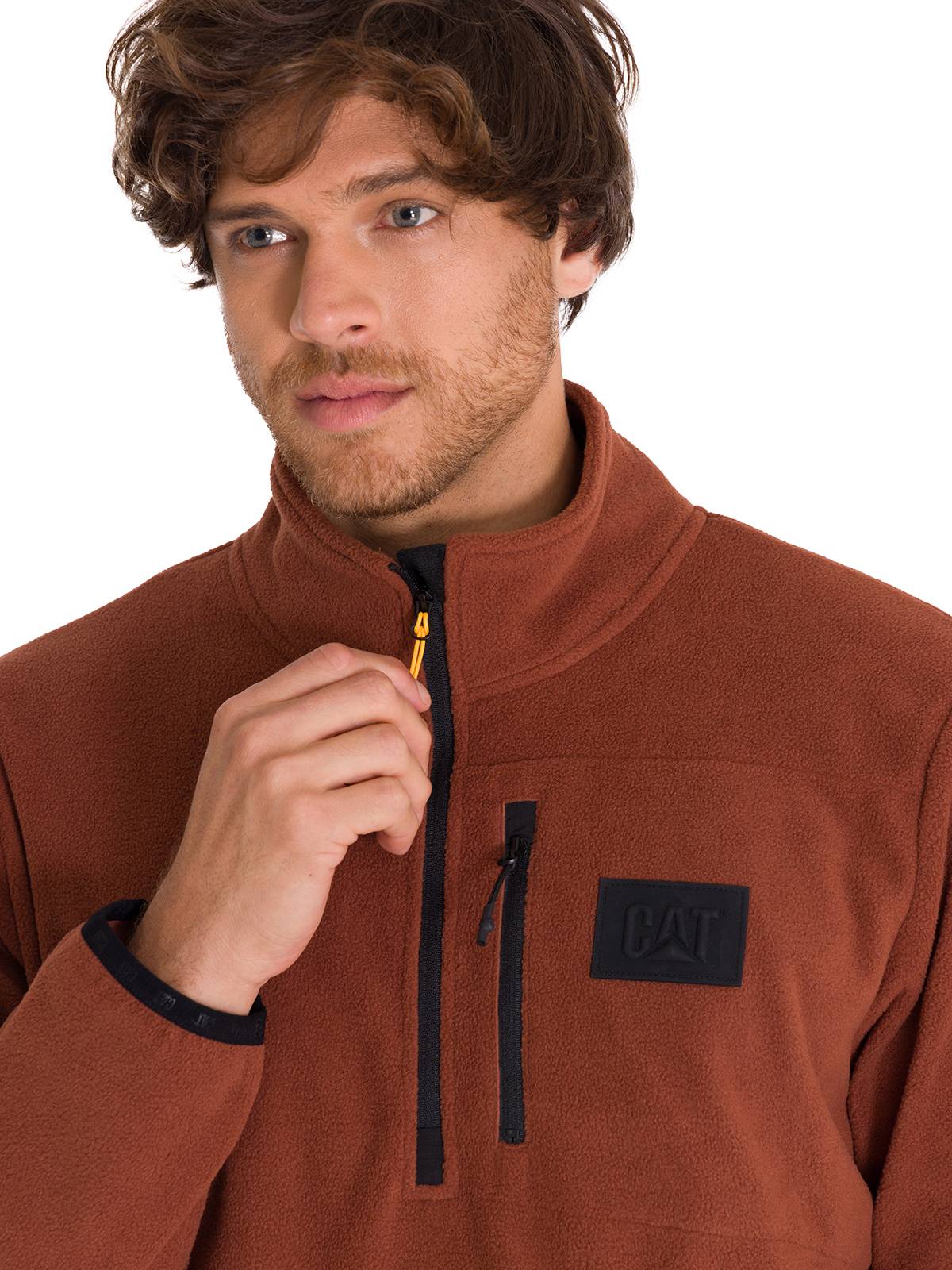 Polar Manga Larga Hombre Microfleece Quarter Zip Pullover Terracota Cat