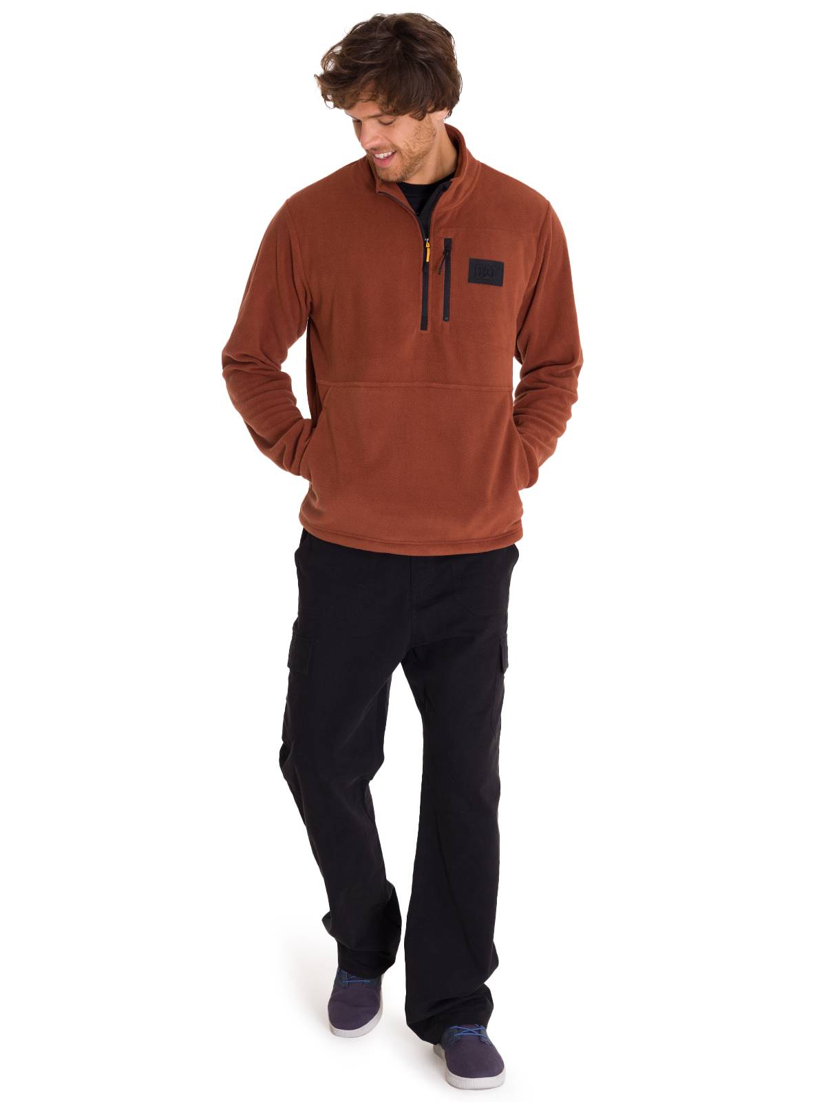 Polar Manga Larga Hombre Microfleece Quarter Zip Pullover Terracota Cat