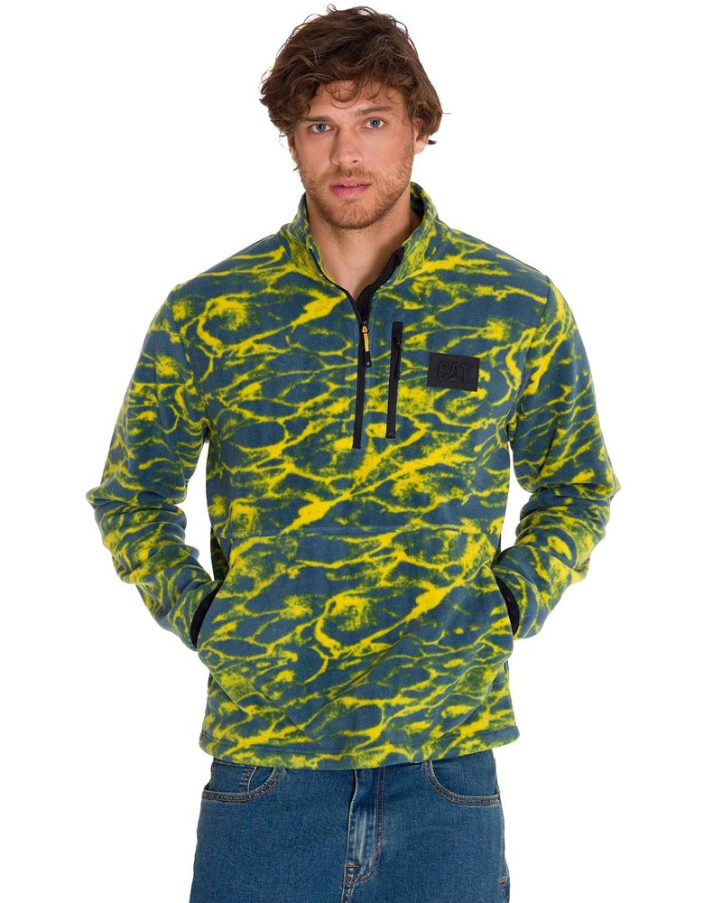 Polar-Manga-Larga-Hombre-Microfleece-Quarter-Zip-Pullover-Azul-Cat