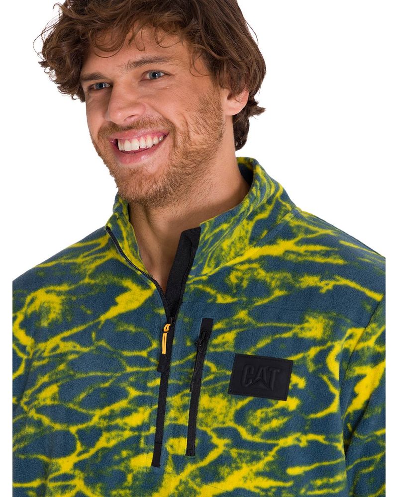 Polar-Manga-Larga-Hombre-Microfleece-Quarter-Zip-Pullover-Azul-Cat