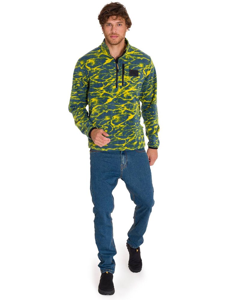 Polar-Manga-Larga-Hombre-Microfleece-Quarter-Zip-Pullover-Azul-Cat