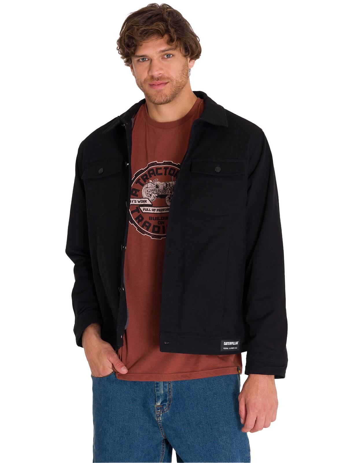 Chaqueta Manga Larga Hombre Trucker Negra Cat