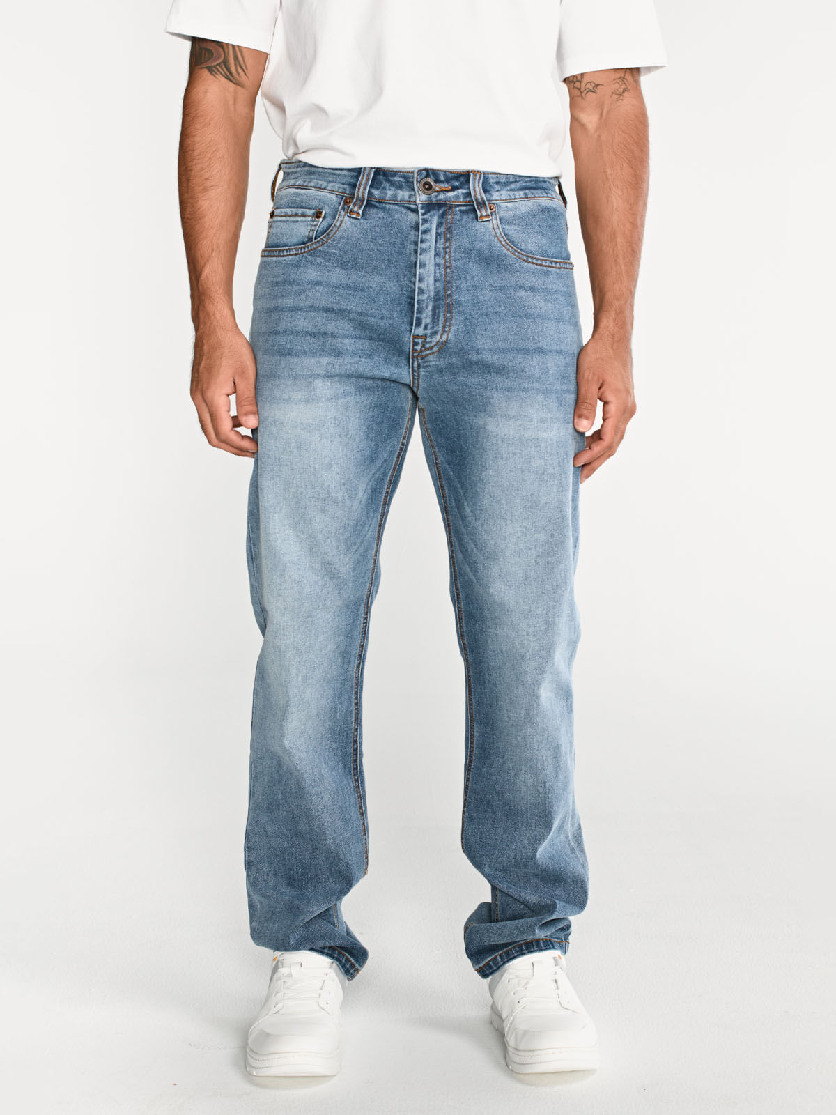 Jeans Rectos Hombre Tribllend Stretch Azul Claro Cat