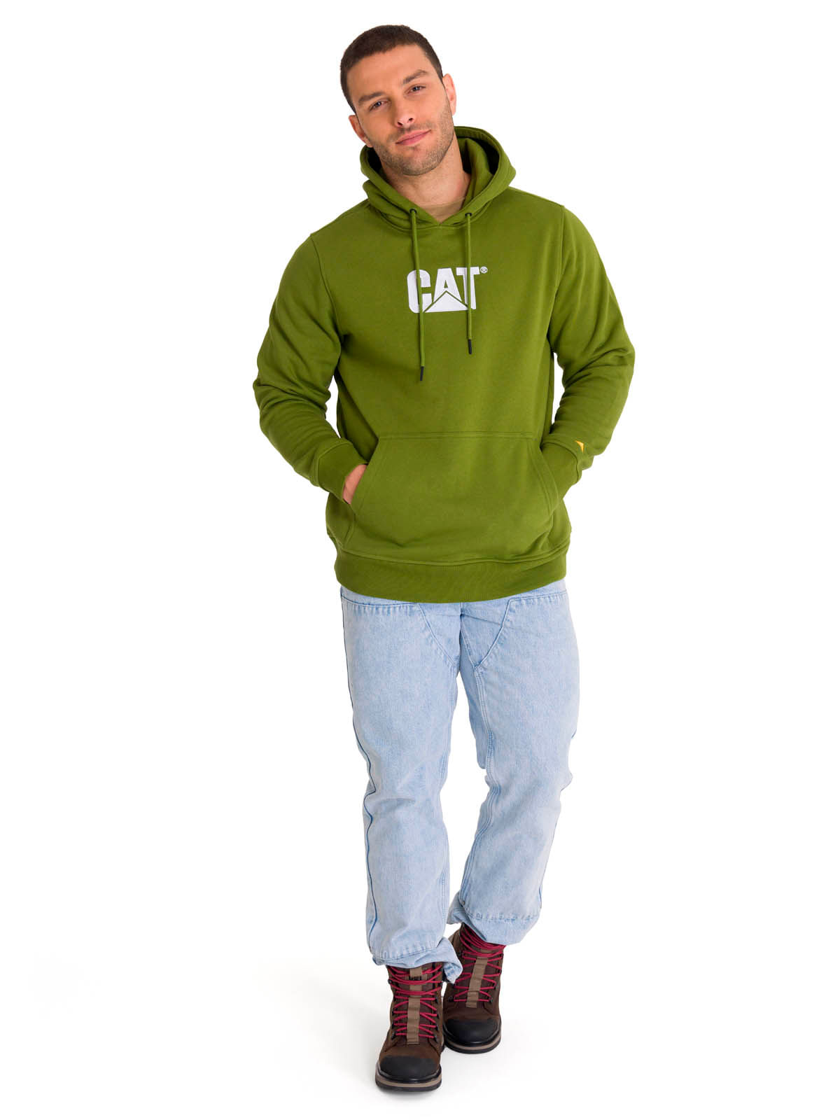 Polerón Con Gorro Hombre Logo CAT Verde Cat