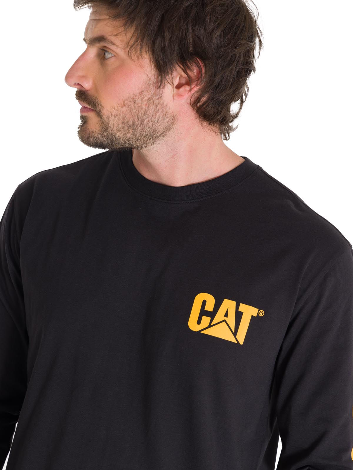 Polera Manga Larga Hombre Logo CAT Negro Cat