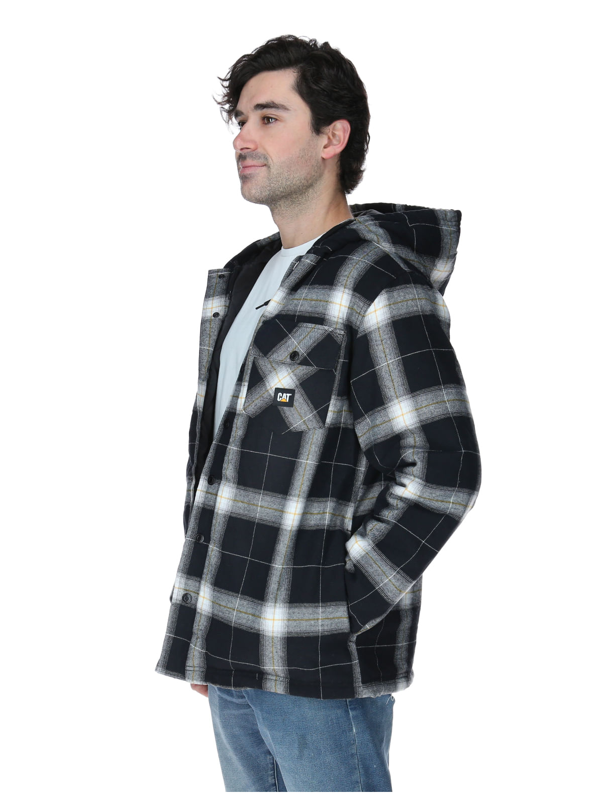 Chaqueta Hombre Hooded Flannel Negro y Blanco Cat