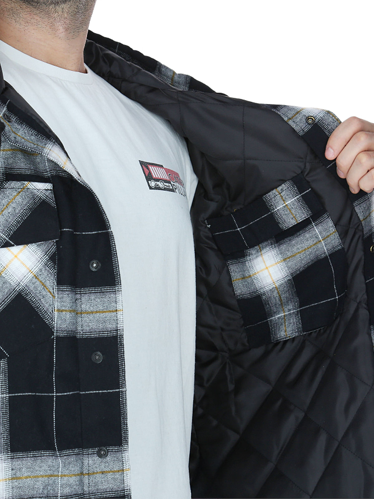 Chaqueta Hombre Hooded Flannel Negro y Blanco Cat